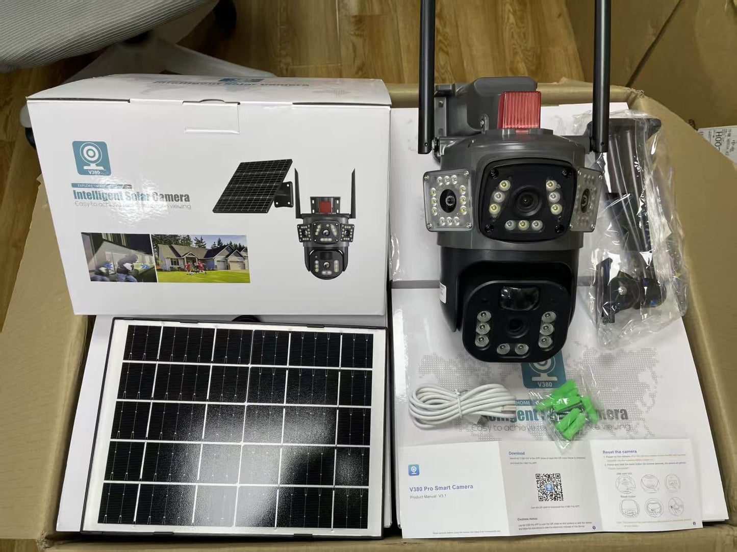 3 Screen Dual Lens Solar Powered Surveillance Camera